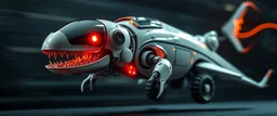 blind contour robot eel with no teeth, like space ship fighter jet massage master guru fast moving motion blur background, landing wheel gears
