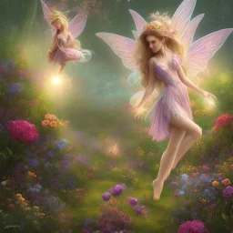 bright fairy in a flowery landscape