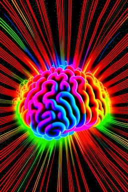 A picture of a brain using a lot of energy. Show electricity, vivid colors and the brain should be converting food into energy