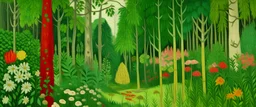 A green forest with beautiful flowers painted by Frida Kahlo