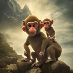 a smart monkey on a mountain, cartoon, midjourney, dramatic light, close up, smoky background, cinematic