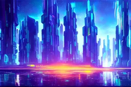 Futuristic cyberpunk buildings, galaxy, impressionism influence, realistic painting