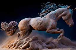 a gorgeous horse-like being created out stone (coming out from the ground), dust dances around, by Vladimir Matyukhin, RAW, intricate, vibrant colors,(((facing viewer)))