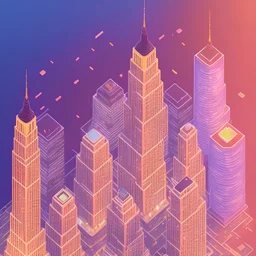 isometric architecture illustration of new york at sunset tilt shit cinematic