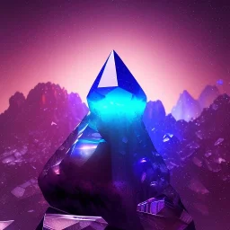 photograph of a (one massive colorful crystal:1.2) growing out of the rocky mountain, (focus on crystal:1.2), 4k, 8k, (highly detailed), ((landscape)),(translucent crystal:1.1), light going trough the crystal, bokeh, chromatic aberration, mountain view,