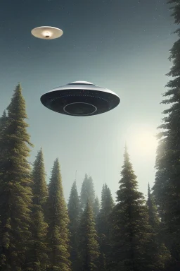 a group of [school kids] see a saucer shaped ufo::25 flying over tall pine trees, year is 1966 in color, concept art, by Asaf Hanuka, by Weta Digital, Electric Colors, Screen Space Global Illumination, in a symbolic and meaningful style