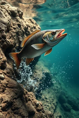 fish jumping out of water in fossil
