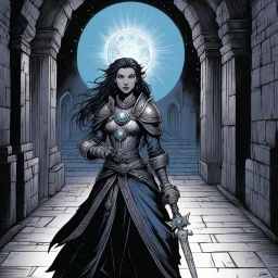 [illustration by Kevin Eastman and Peter Laird] Seraphina walks beside you, her face etched with concentration as she guides the group forward with the aid of the glowing key. The orb pulses with an eerie light, casting long shadows that dance and twist along the passageway walls. Every so often, Seraphina pauses, her brow furrowing as she studies the intricate reliefs carved into the stone. "These symbols..." she murmurs, "they're older than anything I've ever seen before. Older even than the