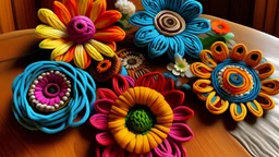 Flowers made out of Navajo yarn painted by Zosan
