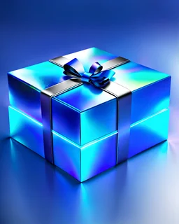 gift box, sport, technological, holographic, blue elements, light background, contour light