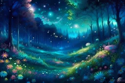 Fantasie Nacht Wald Wiese Mondschein Glitzer liebe