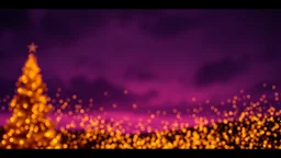 Golden Sparkling Christmas Background With Purple Navy-Blue And Black Sky Showing Dramatic And Cinematic Ambiance.