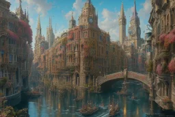 Close up Statue in a niche+Colourful city+Gothic village+European Metropolis on sea+naples alley+Torino square+trieste canals+victorian London+decòpunk Skyscraper+ +steampunk+biopunk+alphonse mucha, greg rutkowski, matte painting, cryengine, hyper detailed, felix kelly, fantasy art, seb mckinnon