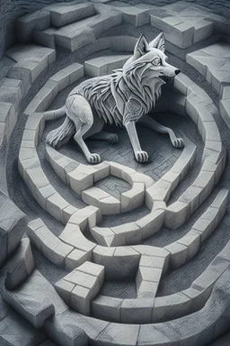 marble wolf in stone labyrinth