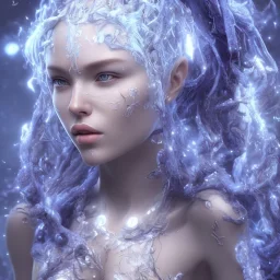 portrait of beautiful blue na'vi queen, sexy, full body, volumetric lighting, particals, intricate detail,realistic, close up