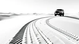 following truck tire tracks in the desert, black on white vector