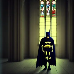 Batman praying in a church