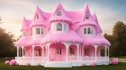 A whimsical magnificent big house, crafted entirely from ice cream