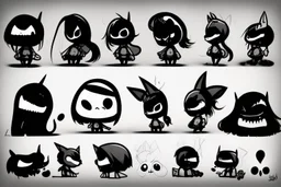 6 very simple and cute dark cartoon characters that I could draw