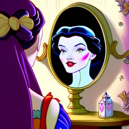 Snow White's stepmother stands in front of the mirror and asks a mirror, a mirror on the wall, who is the most beautiful of them all? From the mirror she sees a picture of an ugly and disgusting witch