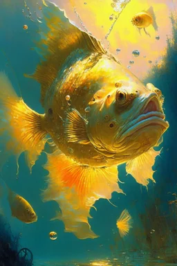 cartoon distorted fish lagging, digital art, beautiful, golden hour, sharp focus, ultra detailed, astral, magic, surreal, by Andon Harav, Ivan Shishkin, John Berkey, masterpiece, award winning painting, renowned artists,