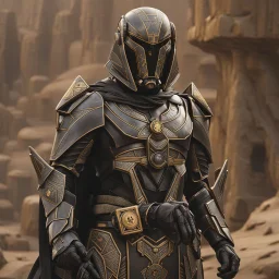 star wars bald male corellian pilot wearing pearlescent black and gunmetal grey First Order special forces heavy assault armor and helmet with gold trim inside the jedi temple, centered portrait, hyperdetailed, dynamic lighting, hyperdetailed background, 8k resolution, volumetric lighting, light skin, fully symmetric details