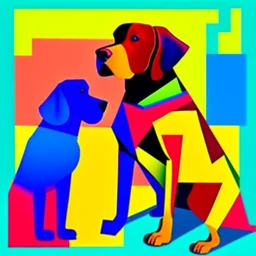 Cubist painting of humans and dogs standing next to each other in different colors and sizes, Cubist painting by Kees Maks, featured on dribble, informal art, cubism, picasso, art on instagram