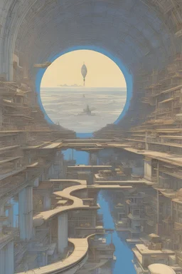 Lebbeus Woods, Zaha Hadid, Paolo Soleri, Michael Kaluta, Ralph McQuarrie, surreal, strange, weird, wonderful, sci-fi fantasy, Mechanical moon, plans drawings, blue prints, sections, aerial perspective, vanishing points, mechanic girl, hyperdetailed high resolution high definition high quality masterpiece