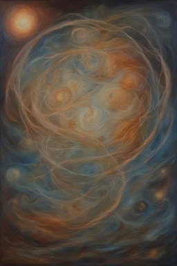 "Quantum Entanglement" is a Heavily Glazed Oil paining that depicts otherworldly Celestial Art; Expressionism; elegant; fantasy; award-winning