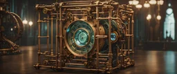 High-end state-of-the-art STEAMPUNK aesthetics tesseract four-dimensional hypercube, supreme cinematic-quality photography, sage green blue and honey brown pure, Art Nouveau-visuals,Vintage style with Octane Render 3D technology,hyperrealism photography, (UHD) with high-quality cinematic character render,Insanely detailed close-ups capturing beautiful complexity,Hyperdetailed,Intricate,8K,Hyperrealism craftwork