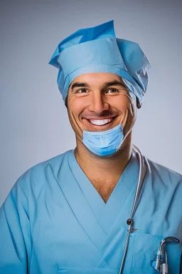 surgeon portrait smiling, scalpel pose