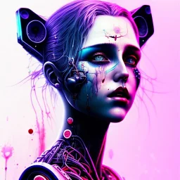 Singer Danish MØ face, wildflower, darkblue tones, blood, guts, soft smooth lighting, intricate, soft pastel colors, pastel colors, Abstract Yoji Shinkawa, red tones, nice cyberpunk, dark tones, beautiful cyberpunk, huge girl, high lighting,