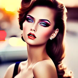 extreme wide shot of modern pin-up , perfecet eyes, cute fine face