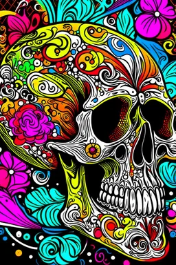 psychedelic concert poster styled human skull illustration