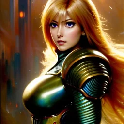 portrait beautiful face Samus Aran (Metroid Series),busty,ancient metal armor balanciaga fashion clothe painting by gaston bussiere, greg rutkowski, yoji shinkawa, yoshitaka amano, tsutomu nihei, donato giancola, tim hildebrandt, oil on canvas, cinematic composition, extreme detail,fit full head inside picture,16k