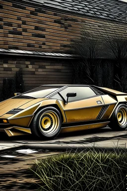 Old Lamborghini with exaggerated lines, full view