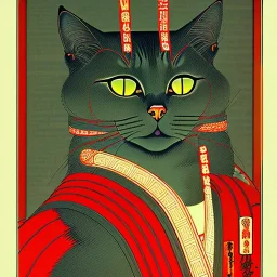 Ukiyo-e styled art, cat