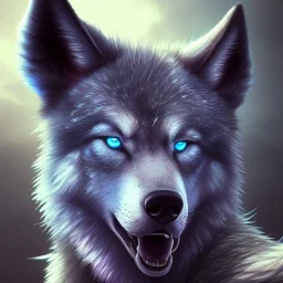 epic legendary wolf with black fur and blue piercing blue eyes in the night with black shade, from the side, neon blue flames, 8k resolution, ultra hyperdetailed, Unreal Engine 5, ultra colorful, very small details, realistic