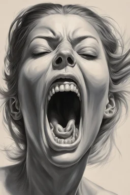 detailed image, female head, screaming