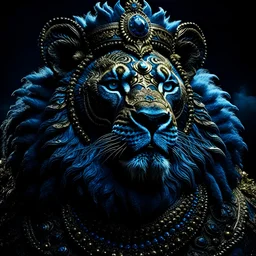 Upscale orkand almost leads to the extinction of lion musk king with chrown, in an accurate revenge scheme,Dramatic, dark and moody, inspired style, with intricate details and a sense of mystery Blue background, 16k