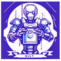 flat vector logo of a cyberpunk robot holding a quill, minimal graphic, by Sagi Haviv