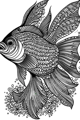 mandala fish: black and white with white background.