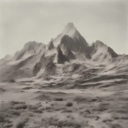 Mountains in the 1970s, old analog photography with white frames, damaged