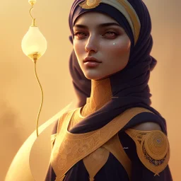 Arab young woman ,Arabic features، cute, beautiful, black eyes,Natural contours, real skin ,Modest Arabic style dress، head and shoulders portrait, cinematic, 8k, resolution concept art portrait by Greg Rutkowski, Artgerm, WLOP, Alphonse Mucha dynamic lighting hyperdetailed intricately detailed