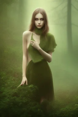 Beautiful pretty girl in picture in foggy forrest afternoon, 12k resolution, super HD, detail realístiC PHOTOGRAPH