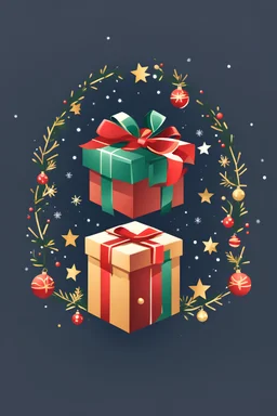 a logo jumping of a christmas box , around the gift box is christmas decor