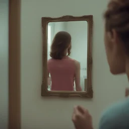 the reflection in the mirror in not her