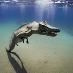 a t-rex underwater with no front teeth