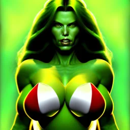 portrait of a beautiful busty she hulk with green eyes by Sandro Botticelli style