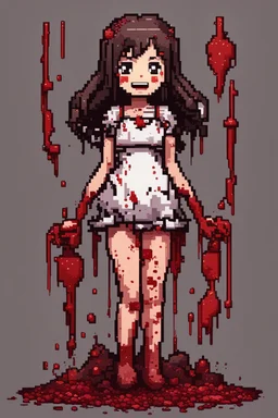 body anormal, smile blood, girl cute, fullbody, behind blood guts rising from the ground, 8bits, pixel art,